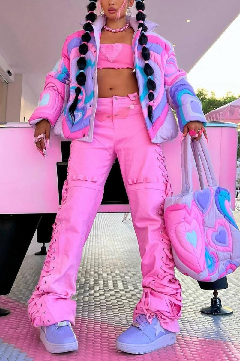 Heart Print Puffer Jacket