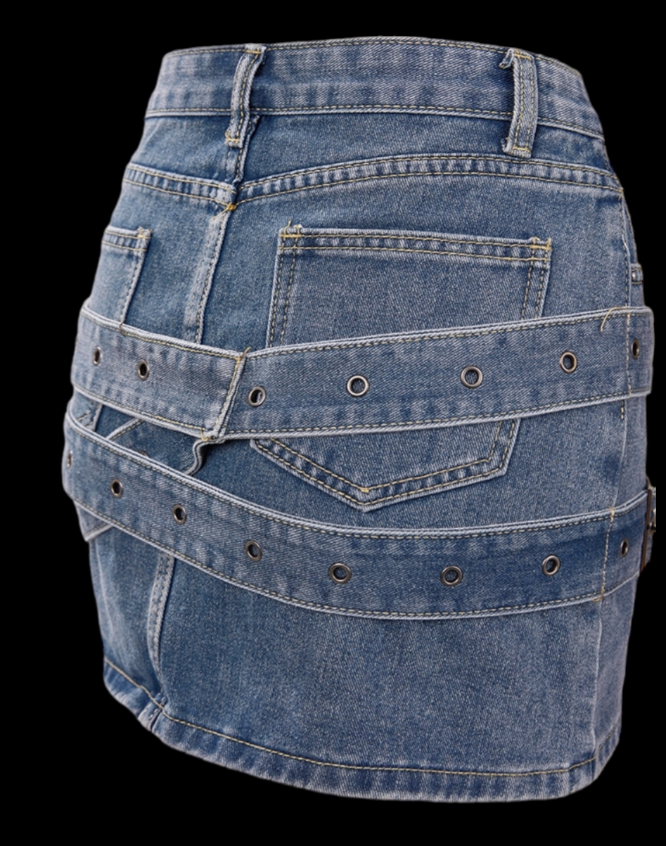 Denim Buckle Mini Skirt
