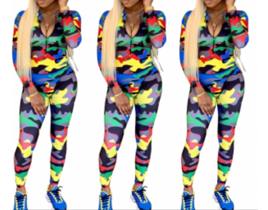 Camouflage Zipper Jumpsuit