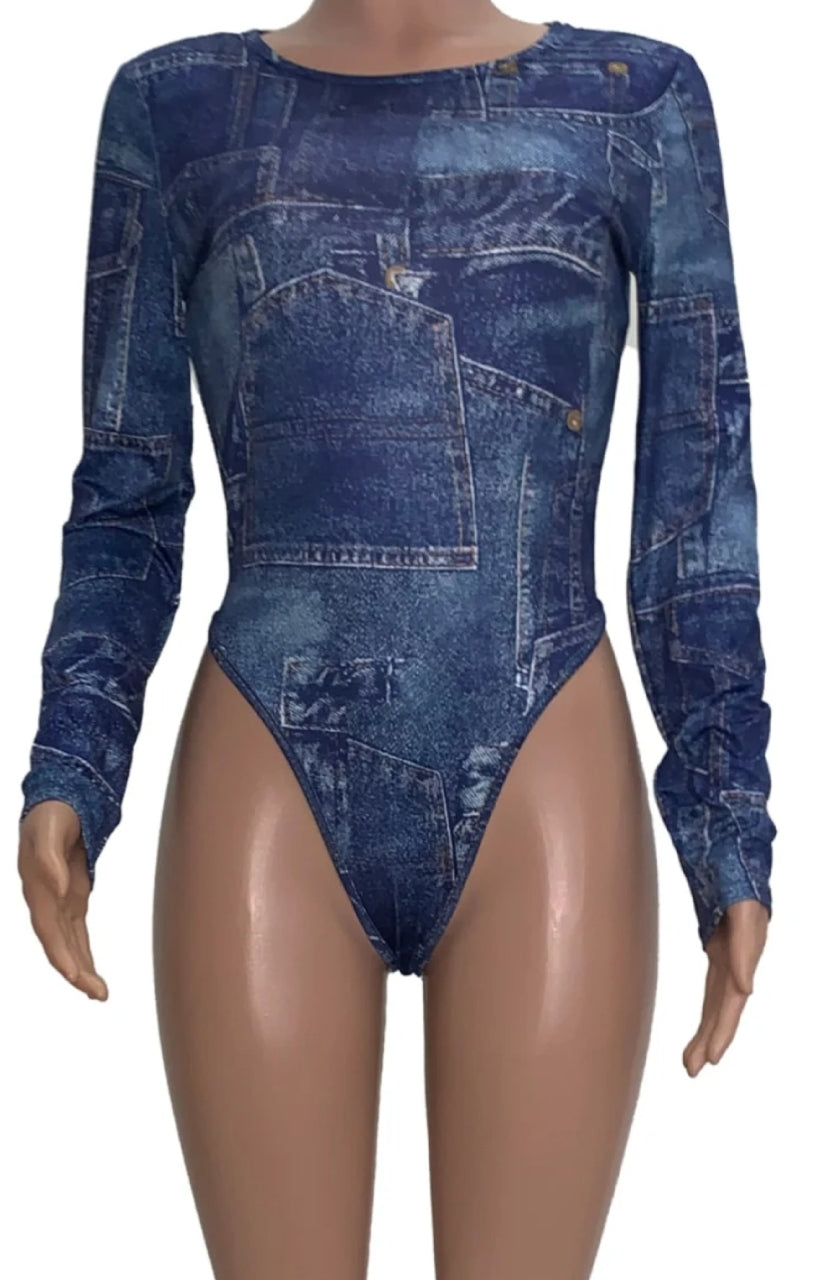 Denim Print Bodysuit