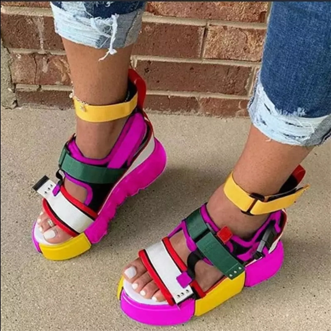 Contrast Wedge Sandals