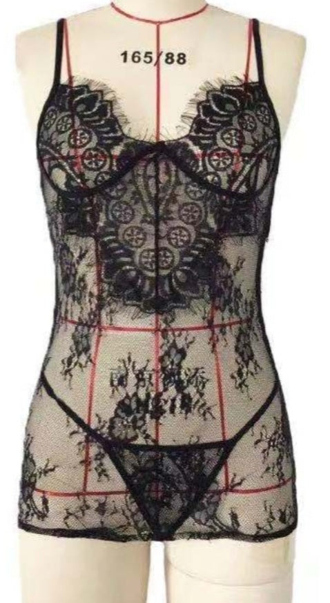 Black Lace Teddy & Panty Set