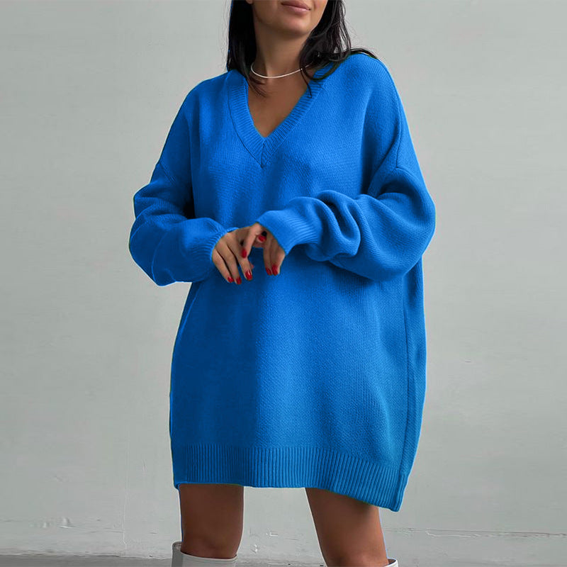 Deep V Sweater Dress