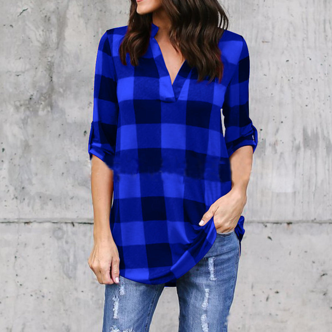 Blue Plaid Long sleeved Top