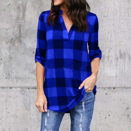 Blue Plaid Long sleeved Top