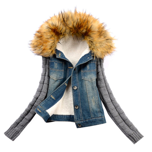 Denim Parka with Faux Fur