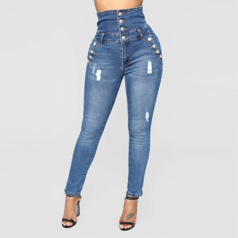 High Waist Denim Pencil Jeans