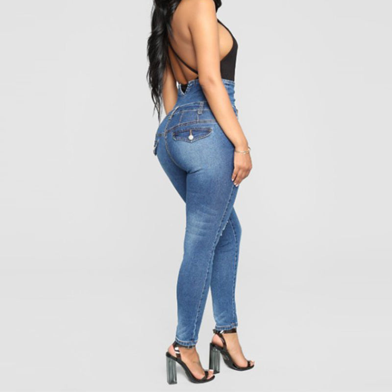 High Waist Denim Pencil Jeans