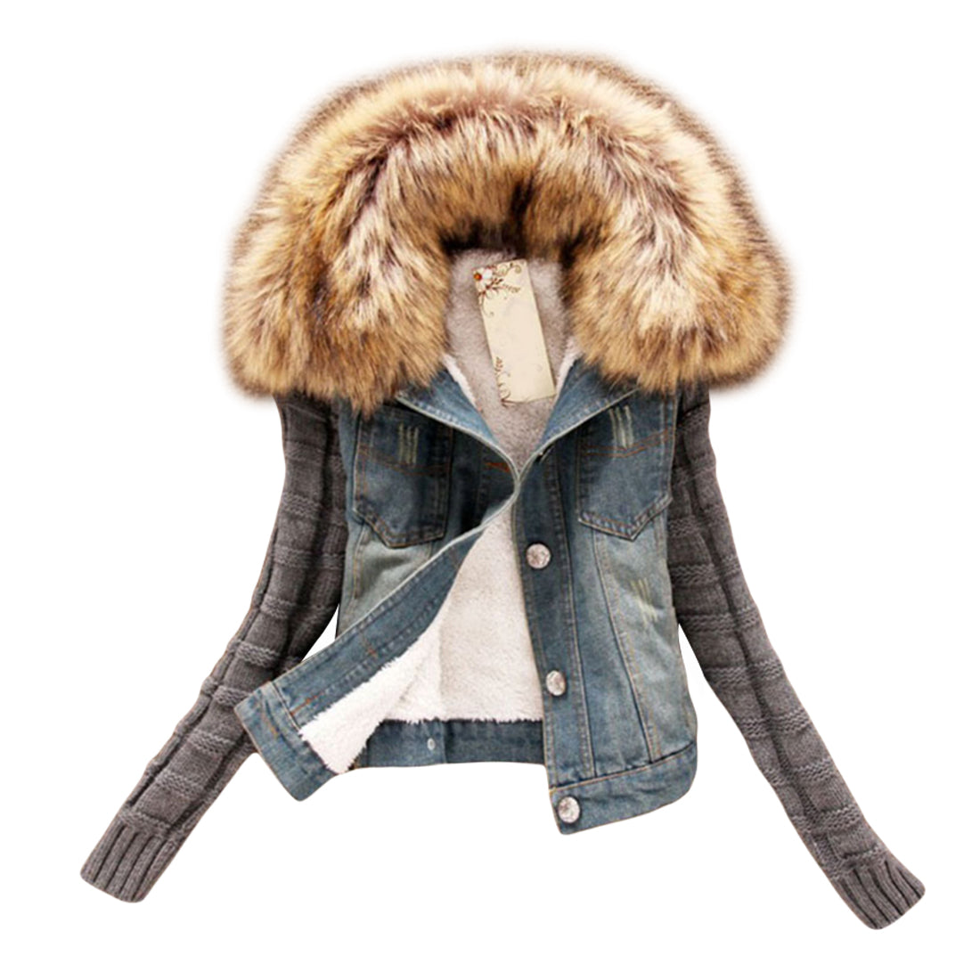 Denim Parka with Faux Fur