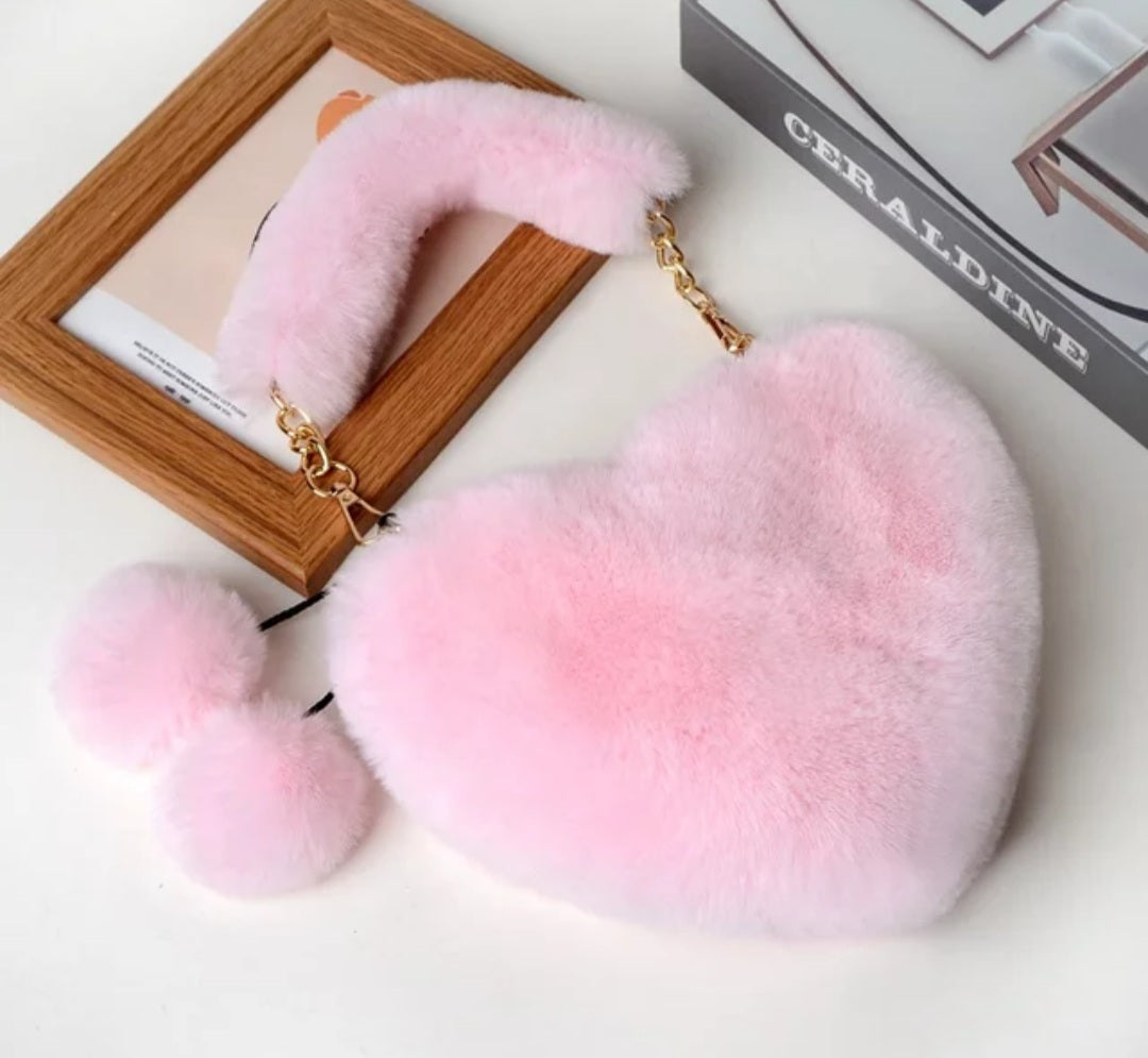 Heart Faux Fur Purse