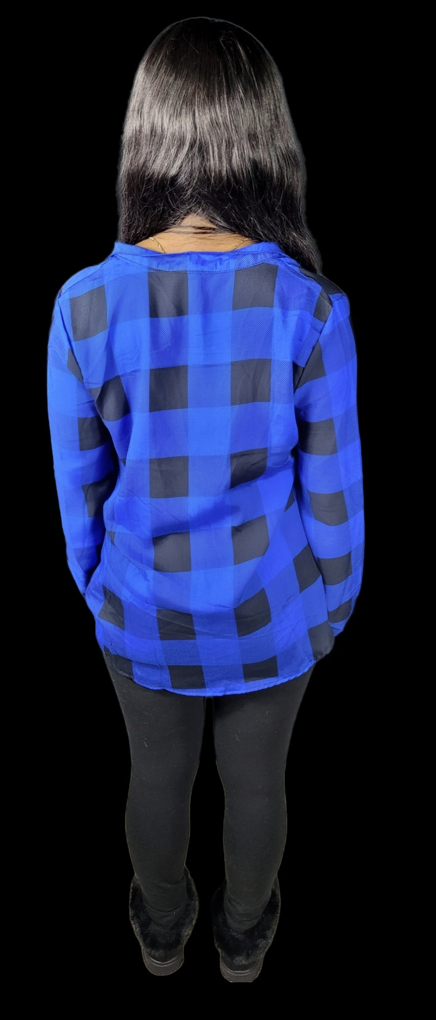 Blue Plaid Long sleeved Top