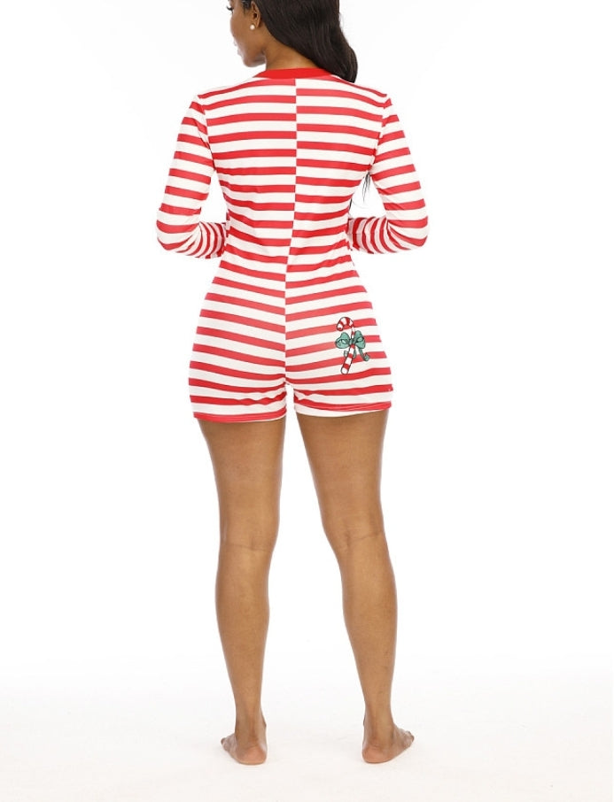 Striped Christmas Onesie  Short Pjs