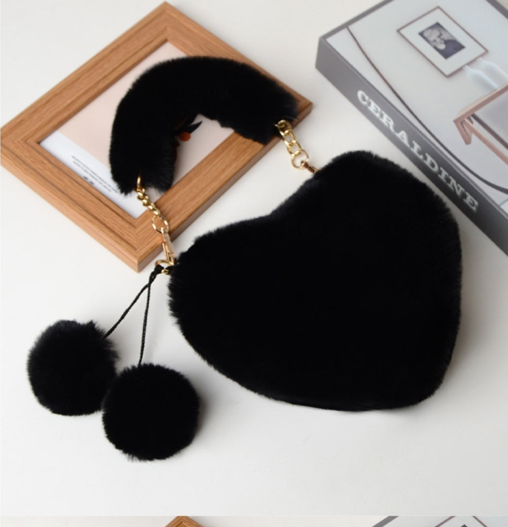 Heart Faux Fur Purse