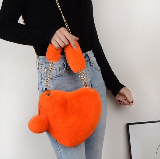 Heart Faux Fur Purse