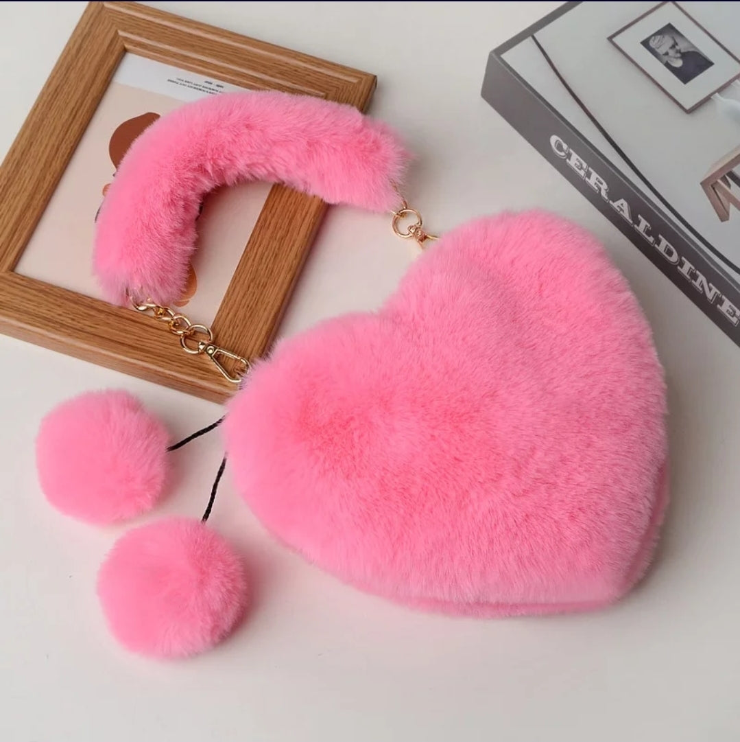 Heart Faux Fur Purse