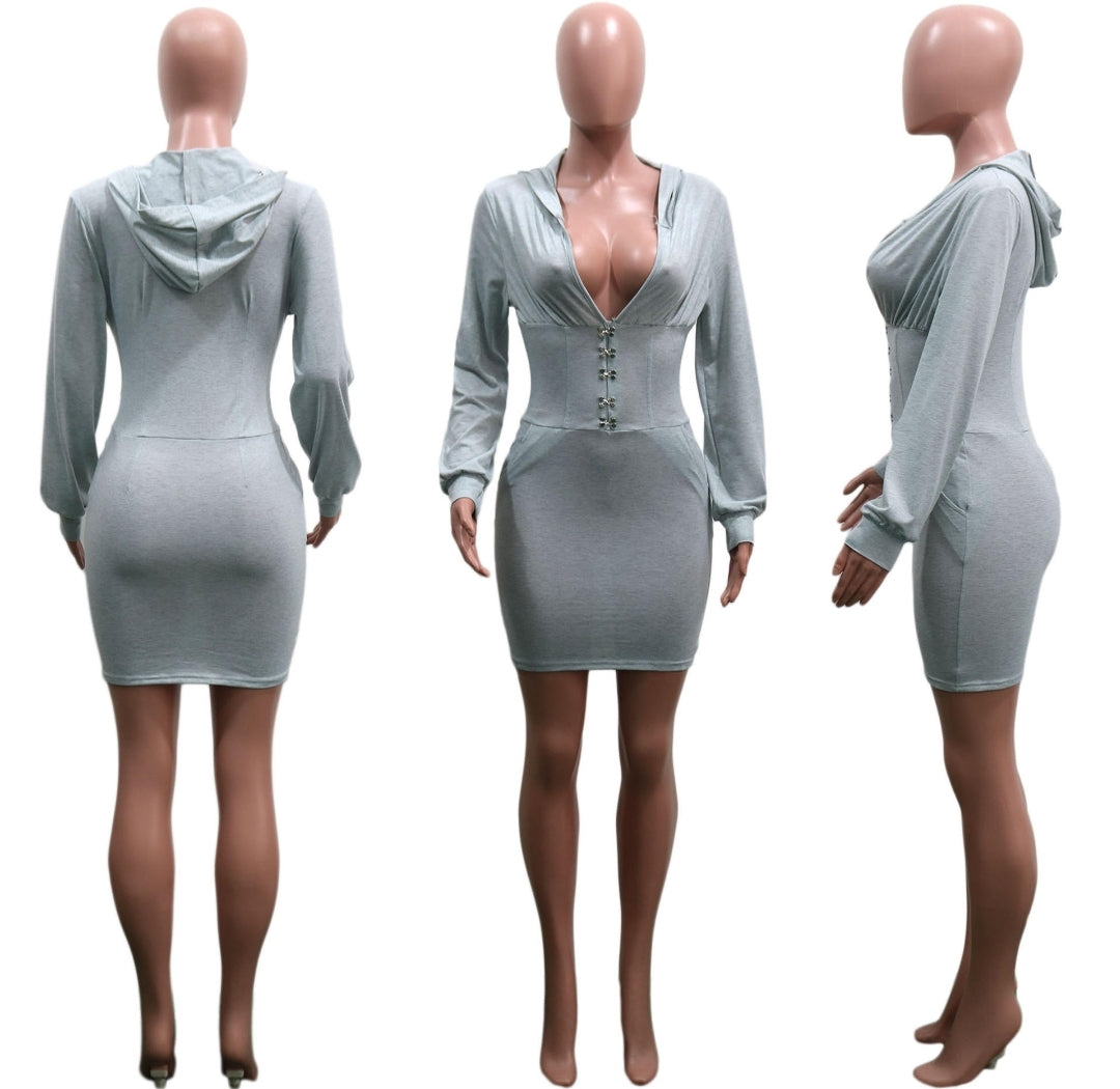 V-neck Dress with Hood