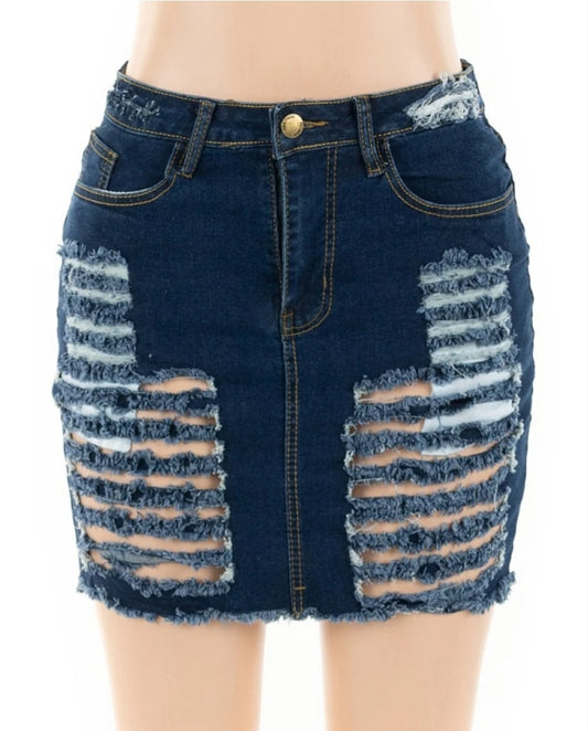 Distressed Ripped Denim Skirt