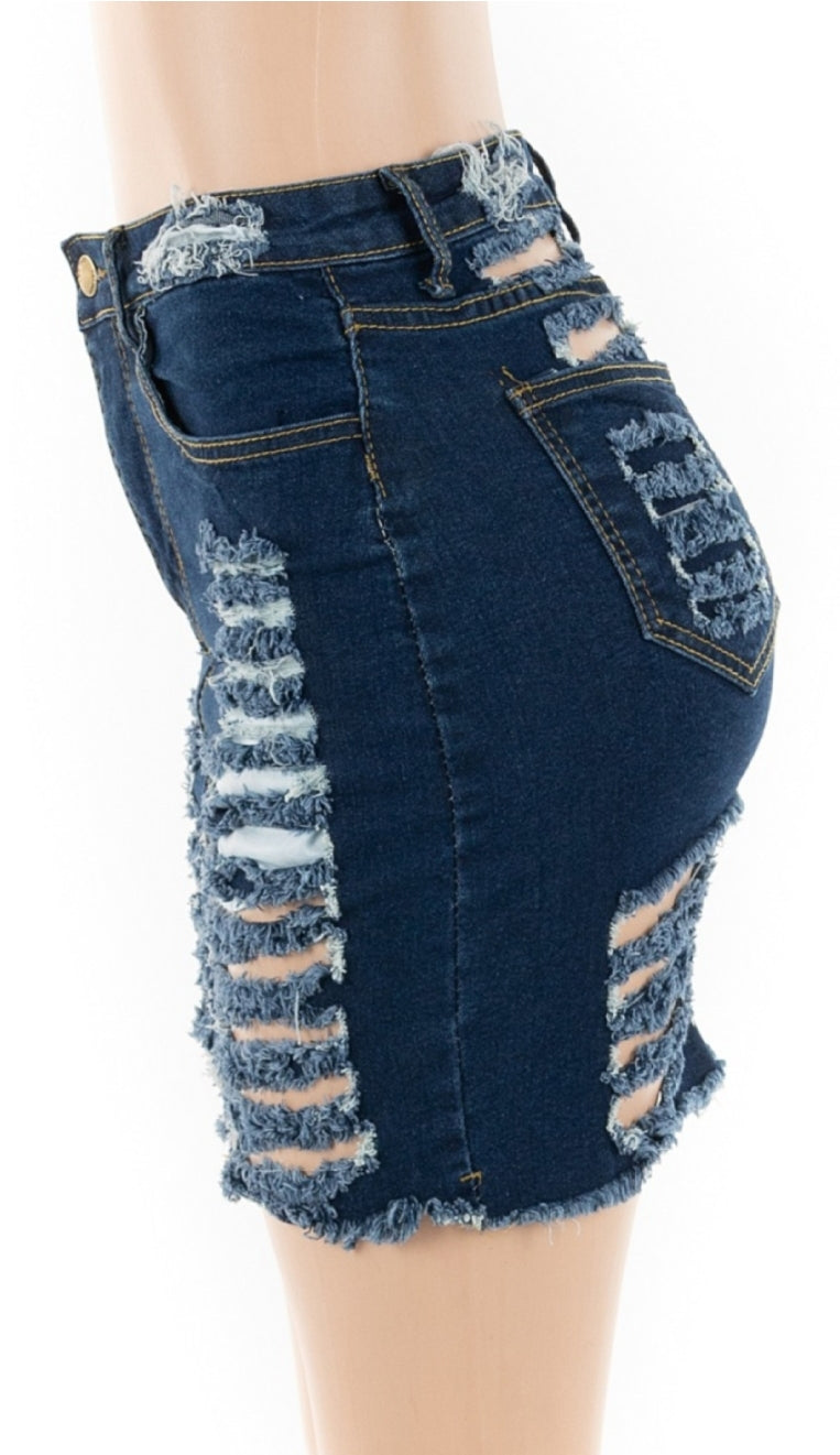 Distressed Ripped Denim Skirt