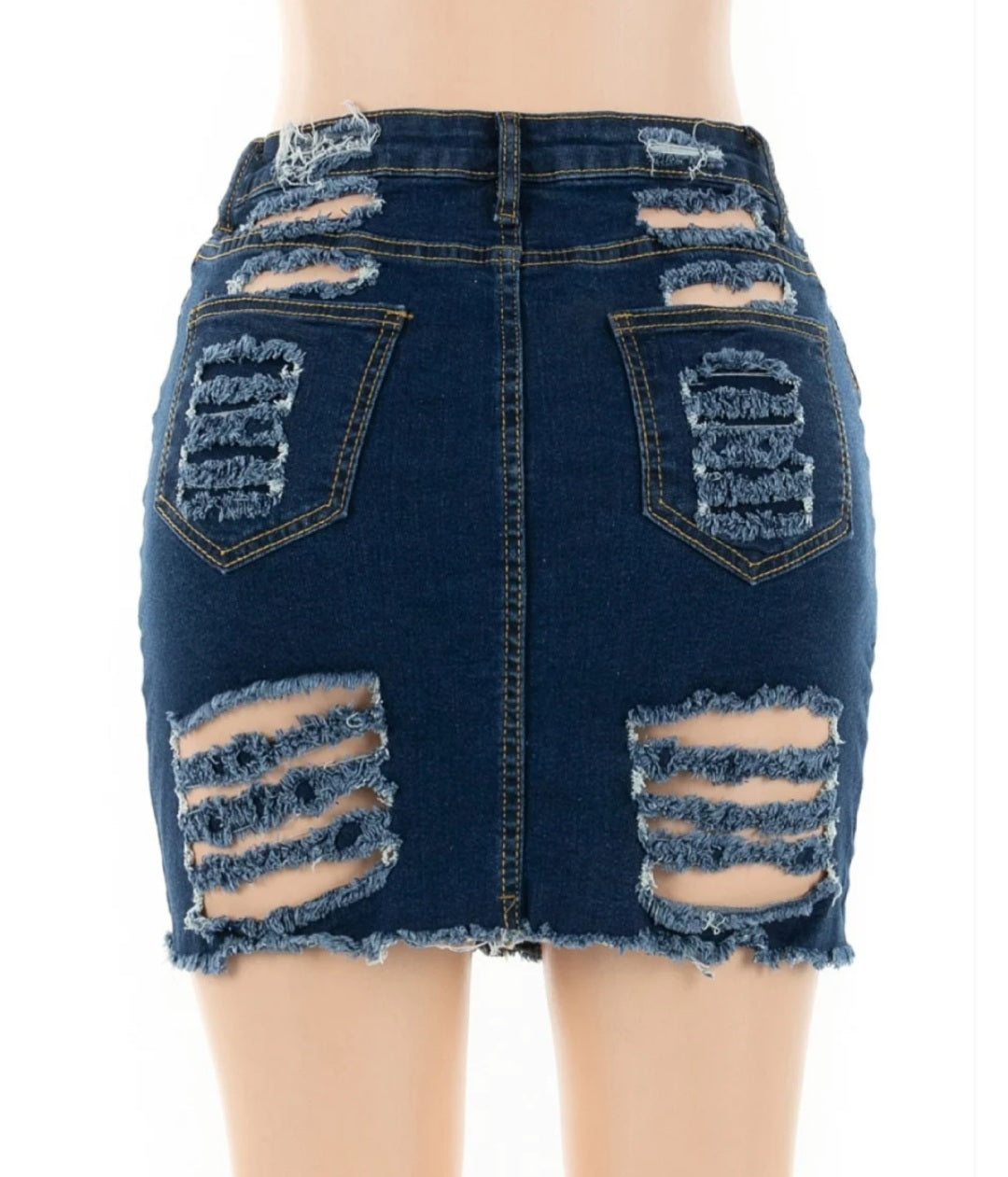 Distressed Ripped Denim Skirt
