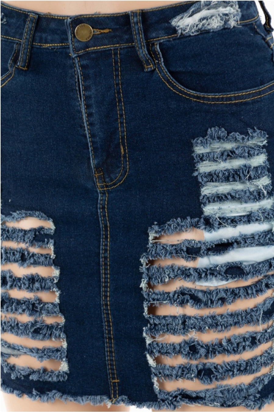 Distressed Ripped Denim Skirt