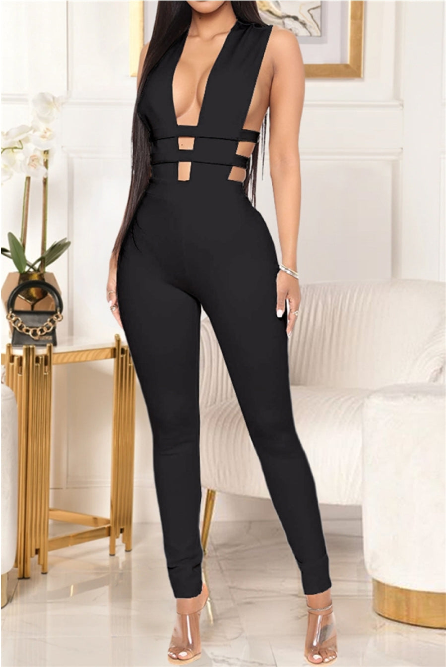 Deep V-neck Jumpsuit