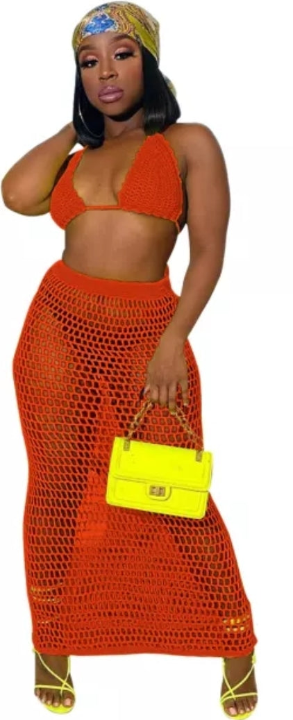 Halter Top and Skirt Crochet Cover-Up
