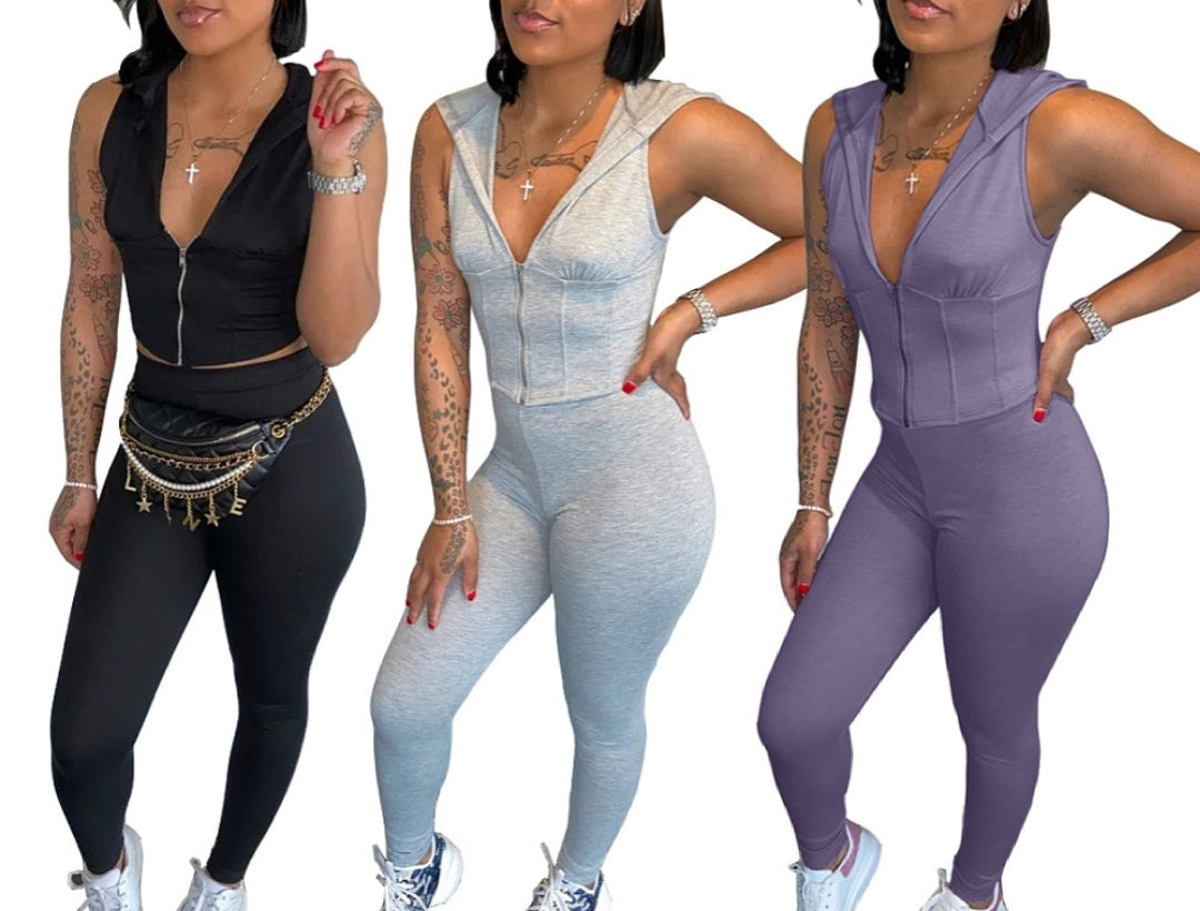 Zipper Vest & Pant 2pc Set