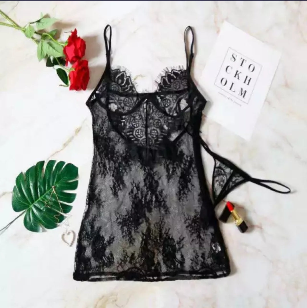 Black Lace Teddy & Panty Set