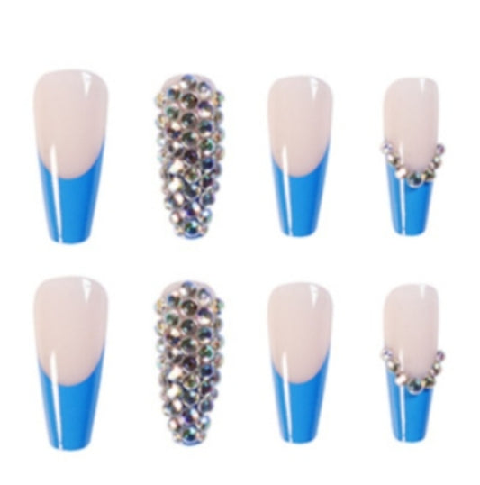 Blue Rhinestone Press On Nails