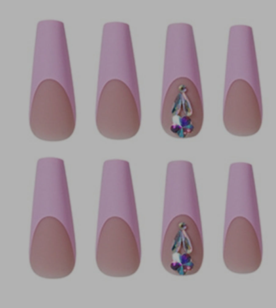 Pink Rhinestones Press On Nails