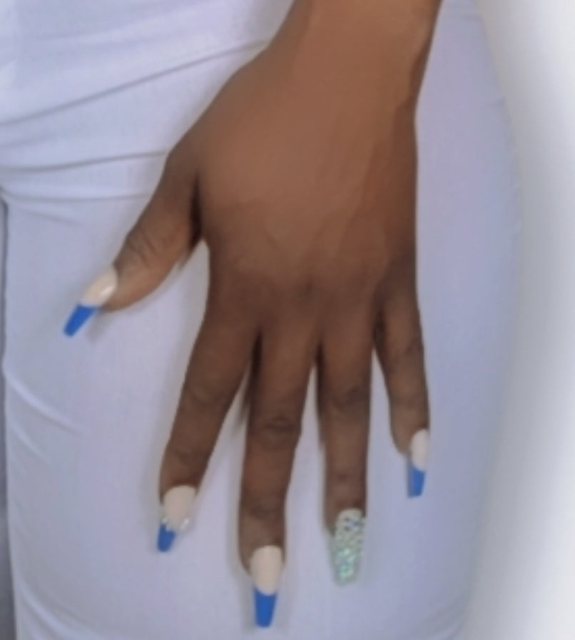 Blue Rhinestone Press On Nails