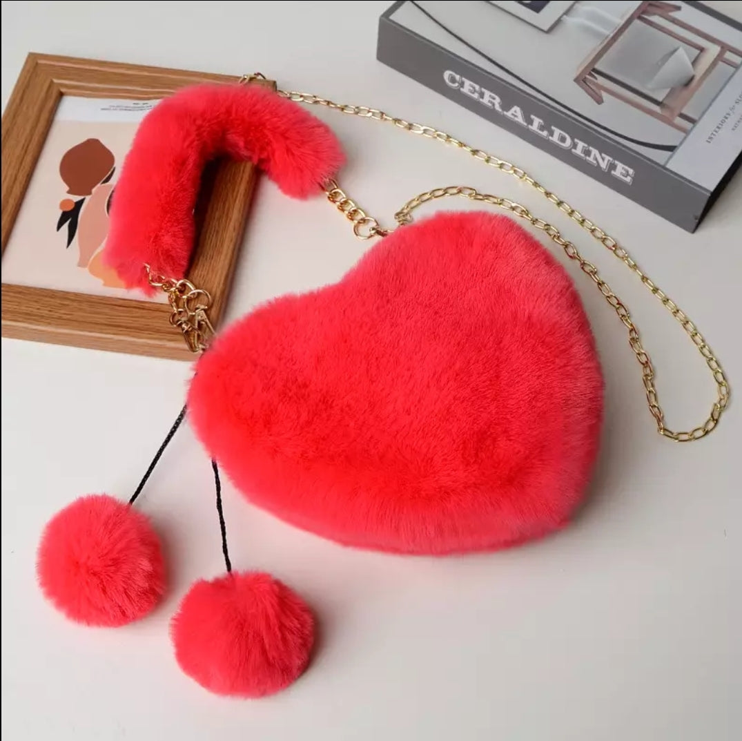 Heart Faux Fur Purse